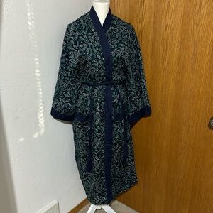 Covington navy & green paisley cotton kimono style robe OS